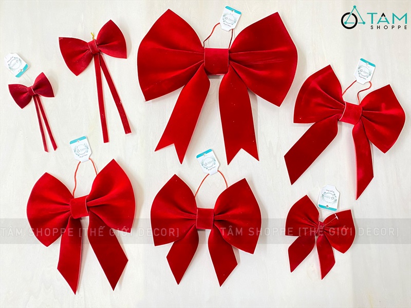 Nơ đỏ Bitis phun nhung 2 cánh - 1 lớp [Đứng form - Nhiều cỡ] PK-NO-07